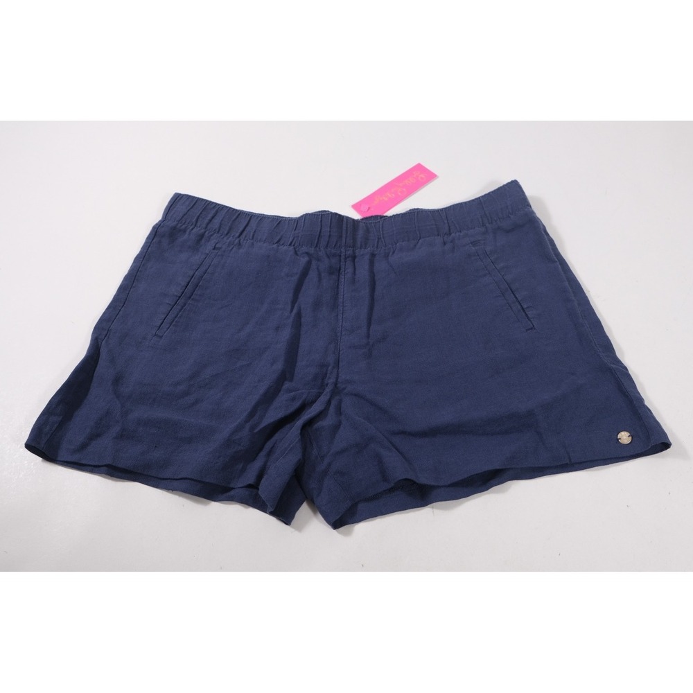 Lilly Pulitzer Shorts Womens XL Navy Lilo Linen Short Elastic Waist Pocket